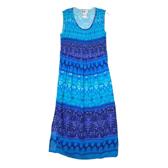 R&K Originals Dress Women 10 Blue Geometric Stripe Midi Dress Vacation Colorful‎ - Picture 1 of 8